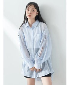 earth music&ecology 袖スリットリボンロングシャツ