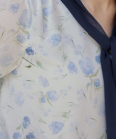 Tiaclasse 【洗える】花柄配色ボウタイブラウス