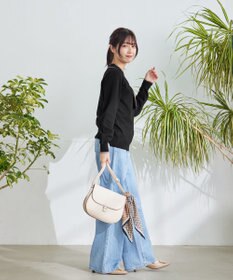 Tiaclasse 【洗える】パール付き配色ボウタイニットトップス