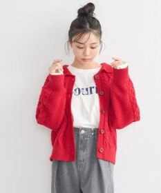 earth music&ecology 衿付きケーブルニットカーディガン