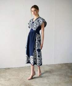 GRACE CONTINENTAL バイカラー刺繍コットンワンピース