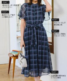 Tiaclasse L 【新色追加・洗える】チェック柄フレア袖シアーワンピース