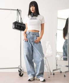 WEGO 刺繍ロゴバレルレッグパンツ