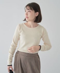 Green Parks もちっと袖配色ボートネックニットプルオーハ