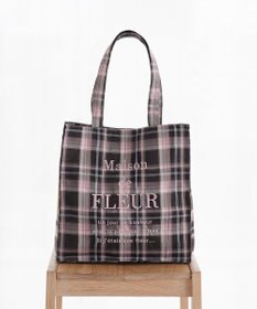 Maison de FLEUR ブランドロゴ刺繍チェックスクエアトート