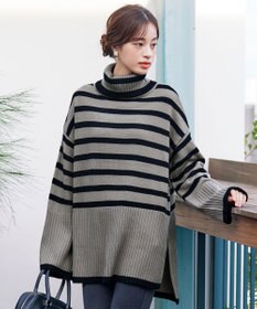 Tiaclasse 【洗える】ハイネックボーダープルオーバー
