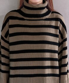 Tiaclasse 【洗える】ハイネックボーダープルオーバー