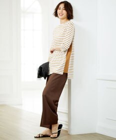 自由区 【洗える/UVケア】ボーダー ボートネックデザインカットソー