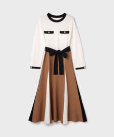 GRACE CONTINENTAL ニットバイカラージャガードワンピース
