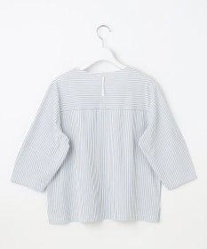 自由区 L 【接触冷感・UVカット・洗える】ストライプコットンハイゲージフォルムスリーブ カットソー