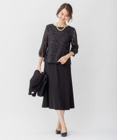 自由区 【洗える】フラワーコードレース ペプラムブラウス