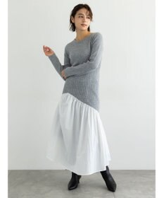 Te chichi 【宮本茉由着用】リブニットドッキングアシメワンピース