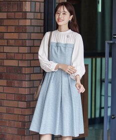 Tiaclasse 【洗える】ビスチェ風ツイードチェックドッキングワンピース