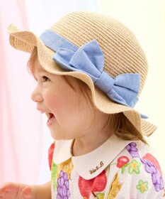 MIKI HOUSE HOT BISCUITS 【48-54cm】 麦わら風 リボン付きハット