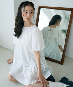 earth music&ecology バックリボンパフスリーブミニワンピース