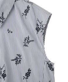 YECCA VECCA ストライプ柄フラワー刺繍シャツ