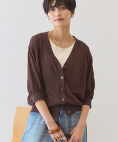 AMERICAN HOLIC 5分袖シアーVネックニットカーディガン