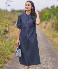 J.PRESS LADIES 【洗える】麻ポリエステルストレッチ ワンピース