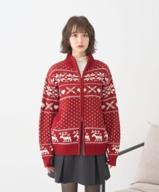 earth music&ecology ダブルzipノルディックカウチンニットカーディガン