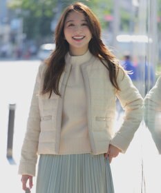 【any SiS】ホワイト ツイード ノーカラージャケット ANY SIS｜ツイードノーカラーミドル ジャケット | Rakuten