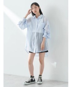 earth music&ecology 袖スリットリボンロングシャツ