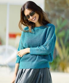 自由区 リネンミドルゲージメッシュ ニット ターコイズ