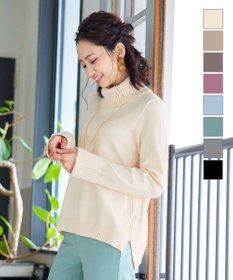 Tiaclasse 【洗える】もっちり柔らかいリブタートルプルオーバーニット