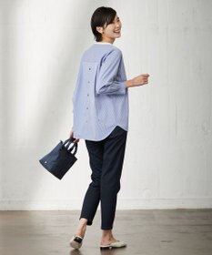 J.PRESS LADIES L ピンストライプジャージー バンドカラー スキッパー カットソー