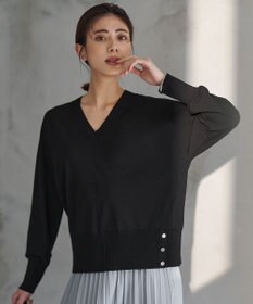 ICB L クリアレーヨンストレッチ Vネックニット ブラック