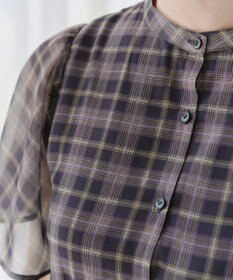 Tiaclasse 【新色追加・洗える】チェック柄フレア袖シアーワンピース