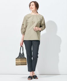 自由区 【洗える】エンブロイダリー プルオーバーブラウス