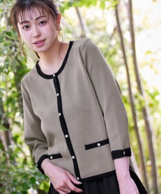 Tiaclasse 【洗える】配色使い総針袖リボンカーデ