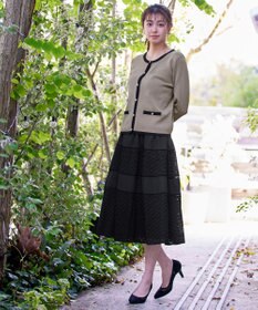 Tiaclasse 【洗える】配色使い総針袖リボンカーデ