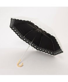UNBILLION カシュネ cachenez / PUグレースフラワー刺繍トップレス2段折りたたみ傘