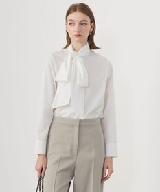 ICB L 【CLASSY.1月号掲載・洗える】 クリーンブロード ボウタイブラウス