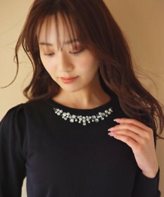 Feroux 【洗える】ビジュー襟 プルオーバーニット