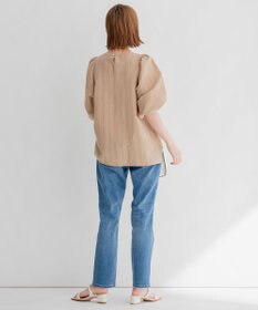 23区 L 【洗える】カラミストライプ パフスリーブ ブラウス