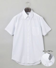 GOTAIRIKU 春夏向け【形態安定】SUMMERPREMIUMPLEATS_スナップダウンカラー 半袖ドレスシャツ(25年モデル) 白地×ネイビーストライプ