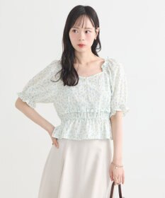 earth music&ecology フラワー刺繍フリルヘムブラウス