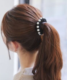 Tiaclasse パール付きファンシーツイードシュシュ