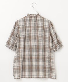 J.PRESS LADIES 【洗える】キュプラチェック フリルスタンドカラー ブラウス