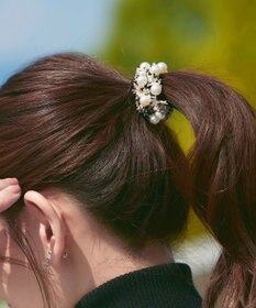 Tiaclasse パール付きファンシーツイードシュシュ