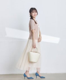 Tiaclasse 【洗える】チェック柄チュールレーススカート