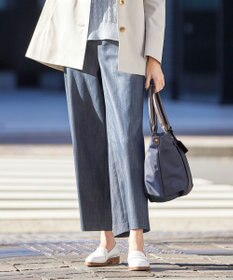 J.PRESS LADIES 【洗える】セルロースシャンブレー セミワイド マリン パンツ