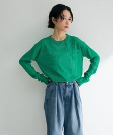 Green Parks ・ＡＮＤＳＥＡＲＣＨ　コード刺繍シアーニット