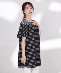 Tiaclasse 【洗える】ランダムボーダーチュニックブラウス