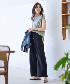 ANY 【ウエストゴム】リネンレーヨンワイドパンツ