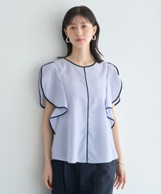YECCA VECCA 配色ラッフルスリーブブラウス