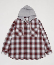 WEGO 【ユニセックス着用ITEM/MLサイズ展開】オンブレチェックフードシャツ（LS）