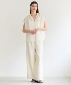 BEIGE， 【イージーケア】BATEAU / Vネック ギャザーブラウス